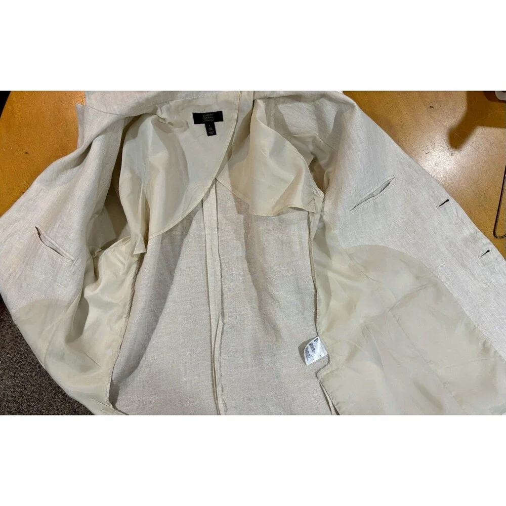 Club Room Luxury 100% Linen Ivory Dual Vent Stitched Lapel Jacket Blazer Large